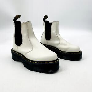 Dr. Martens white leather platform chelsea boots